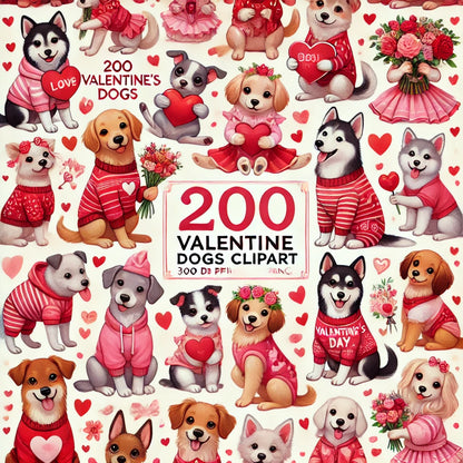 Love and Paws Clipart - 200 Valentine Dog Illustrations