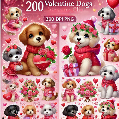 Love and Paws Clipart - 200 Valentine Dog Illustrations